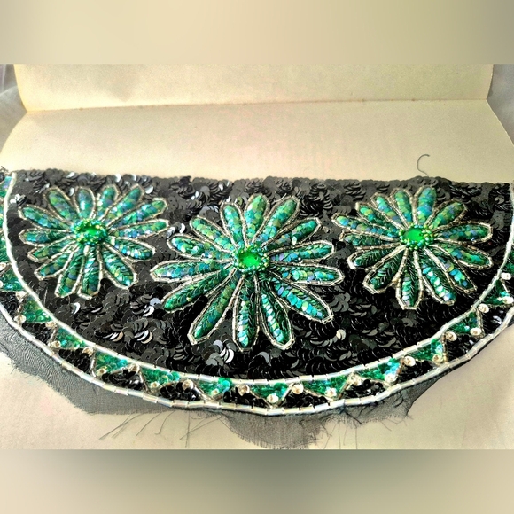 Accessories - Black and Green Beaded Clutch